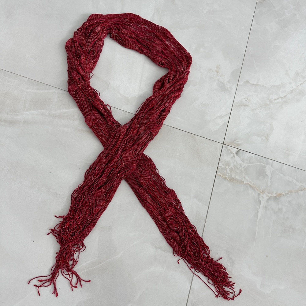 Handmade Gorgeous Knit Red with Gold Shawl - Picture 4 of 8